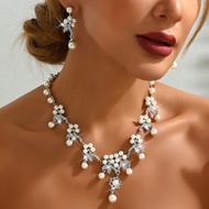 Girls Alloy Jewellery Set Pearl Necklace Earring Set Everyday Jewellery Set Party Jewellery Set