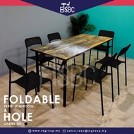 ETSBC Foldable Dining Table 70X150cm & 6pcs Hole Chair