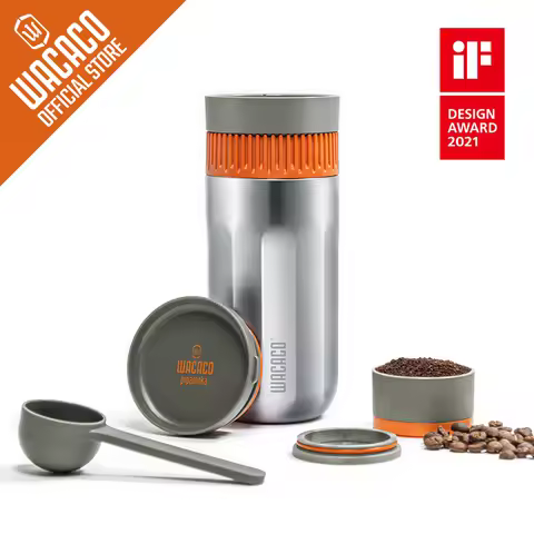 WACACO Pipamoka, All-in-one Vacuum Pressured Portable Coffee Maker, Insulated Travel Mug, Hand Power