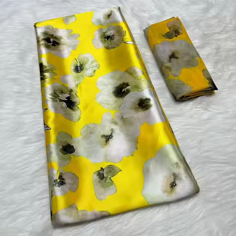 African Fabrics Satin Silk Prints Fabric High Quality Silk And Chiffon Blouse 4+2 Yards Silk NIgeria