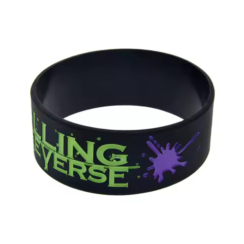 1 PC Falling In Reverse Silicone Bracelet 1 Inch Wide Rubber Wristband Black Adult Size