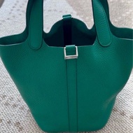 🌈Hermes💚Picotin 18💚絲絨綠色銀扣🌟99新🌟TC皮🌟有鎖有鎖匙🌟