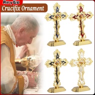 AnyGo Standing Crucifix Saint Benedict Metal Crucifix Cross Ornament Decoration Car and Office