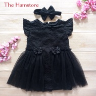 Dress Gaun Pesta Kondangan Anak Bayi 1 Tahun Brukat Tile Hitam Free Bando Jahitan Tailor