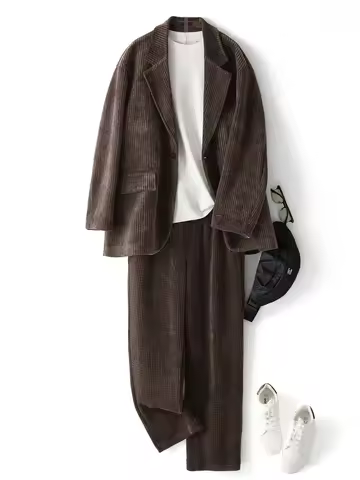 Corduroy Casual High-end Suit High Street Male Elegant 2pcs Set Men's High Street British Designer C
