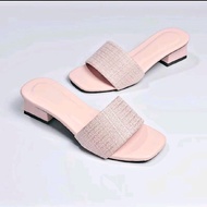 Dép Cao Gót Nữ. Gót Vuông Cao 3 phân quai ngang Vải Bố ms B3 DéP