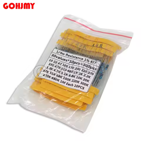 30 Kinds 1/4W Resistance 1% Metal Film Resistor Pack Assorted Kit 1K 10K 100K 10R 100R 220ohm 1M Res