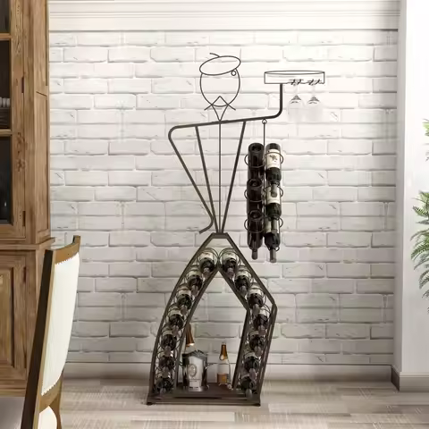 Freestanding Wine Bakers Rack with Storage Bottle - Home Bar Liquor Wine Organizer for Kitchen & Din