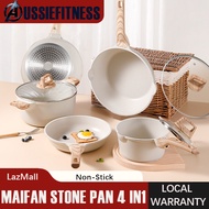 AUSSIEFITNESS 4 Pcs Big Size Medical Stone Non Stick Cooking Ware Set Kitchenware Cookware Set Pots for Cooking Set maifan stone non-stick frying pan wok with lid