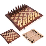 Chess Game 3 In 1 Chess Set Wooden Backgammon Checkers Indoor Travel Chess Wooden Folding Chessboard Chess Pieces Chessman