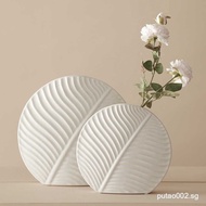 YOYO W1 Home Ready Stock ins Nordic Soy Sauce Flat Vase White Leaves Ceramic Soft Decoration Ornamen