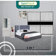 🔥PROMOSI HANGAT🔥SamPoint 5 DALAM 1 SET BILIK TIDUR 8 KAKI + KATIL + MEJA SOLEK +Side Table Home Furn