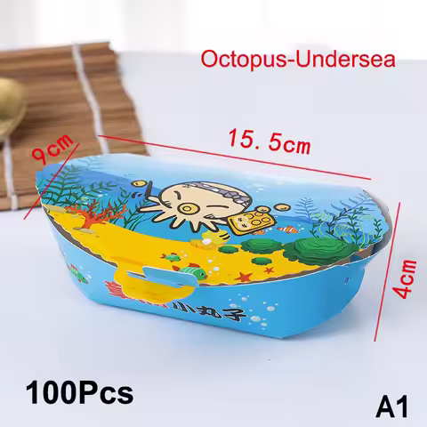 100Pcs Food Takoyaki Takeaway Snack Packing Container Party Disposable Cartoon Octopus Ball Packagin