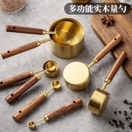 Measuring Cup Measuring Spoon Set Stainless Steel Coffee Spoon Wooden Handle Measuring Spoon Gram Sp