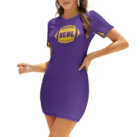 SKOL Retro Football - Purple Short-Sleeved Dress dress women elegant luxury Women's summer dresses L