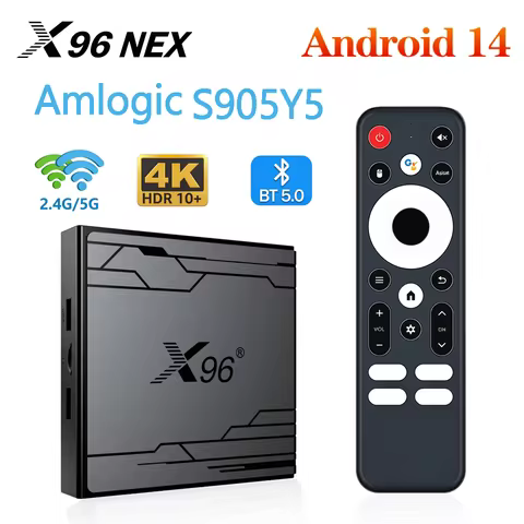 X96 NEX Android 14 TV Box Amlogic S905Y5 Quad Core 4K UHD AV1 Decode WiFi6 BT5.X 2/4GB RAM 16/32GB R