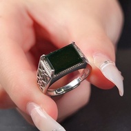 墨翠翡翠馬鞍戒指 925純銀 | 天然緬甸玉翡翠A貨 | 送禮