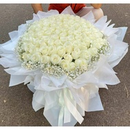 99-White Fresh Roses Flower Bouquet | HUAMAMA