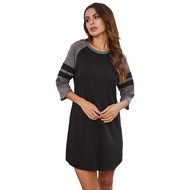 Summer Nightgowns For Women 34 Sleeve Nightdress round Neck Nightshirt Comfy Striped Splice Sleep Sh