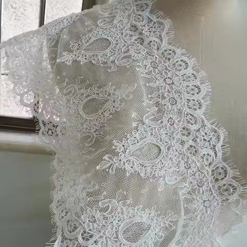22CMx3M Long 1 Piece Cord Scallop Eyelash Lace Trim Off White High Quality