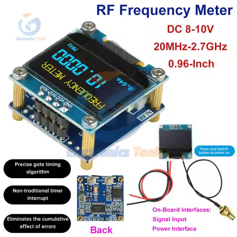 RF Frequency Meter 20MHz-2.7GHz Frequency Counter 0.96-Inch OLED Display Module Digital Signal Frequ