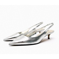 Zara's Autumn Women's Shoes Silver Pink French Style High-Heeled Mules