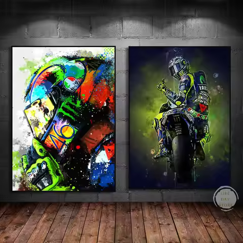 Valentino Rossies Motorcycle Racer Poster and Prints Wall Canvas Sports Car Art Motorcycle Painting 