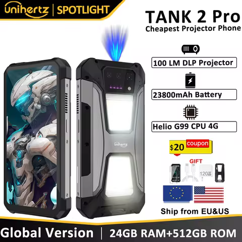 Unihertz tank 2 Pro 8849 rugged smartphone with projector 2.4K 23800 mAh 24GB + 512GB mobile phone A