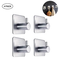 4 PCS 3M Self Adhesive Wall Door Back Hooks Heavy Duty Stainless Steel Clothes Hanger Bathroom Kitch