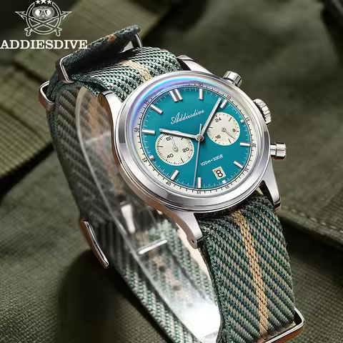 ADDIESDIVE AD2542 Japanese Quartz Chronograph Men Watch 0S21 Movement 38mm 316L Steel Case Nylon Str