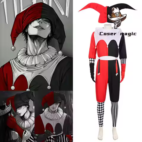 Queen & Joker Cosplay Full Costume Set, Cold Elegant Queen & Crazy Joker Outfits with Joker Hat Incl