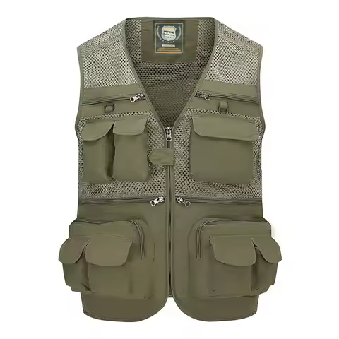 Men's Fishing Vest Multi Pockets Hiking Camping Casual Lightweight Outdoor Work Safari Travel Photo 