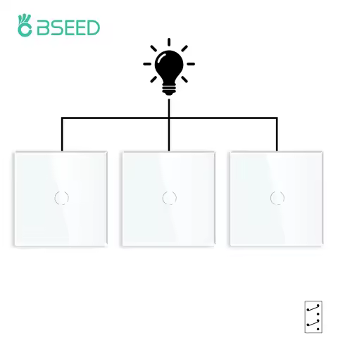 Bseed 1Gang 2way/3way Touch Switch 3Packs Light Switch White Black Golden Crystal Class Panel EU Wal