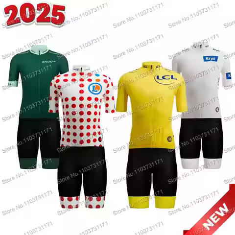 New 2025 France Tour Yellow Cycling Jersey Set Pro Team Green White Red Polka Dot TDF Leader Bicycle
