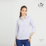 GSP Shirt เสื้อเชิ้ตทรงปล่อย แขนสี่ส่วน ลายพิมพ์ Checkered Blue เสื้อเชิ้ตหญิง เสื้อผ้าผญสวยๆ เสื้อแฟชั่น เสื้อแฟชั่นผญ (PY96WH)