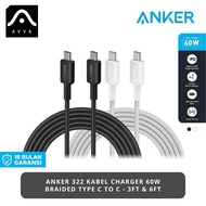 Anker 322 USB-C to USB-C Cable Braided Nylon Fast Charging Charger Cable 60W - 3ft A81F5 / 6ft A81F6