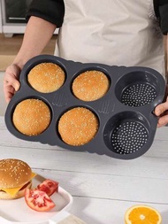 四孔六孔矽膠漢堡麵包烤盤漢堡模具家用烤箱空氣炸爐烘焙工具