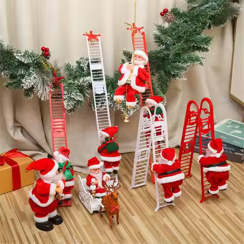 Electric Santa Claus Climbing Rope Ladder With Music Santa Musical Toys For Christmas Tree Home Deco
