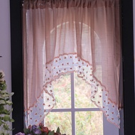 Vintage Pink Linen Sheer Arched Door Curtain for Kids Room Kitchen Valance Half Curtain Rod Pocket for Small Window Transparent Light Flow Thin Sheer Curtain Room Divider