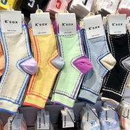 Korean Socks Women Middle Tube Socks Dongdaemun Contrast Color Heel Long Tube Pile Socks ins Middle 