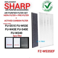 FZ-W53SEF Sharp Air Purifier Filter Set (Hepa Filter + Carbon Filter + Pre-filter) for SHARP FU-S51E