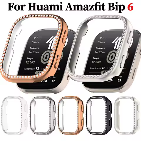 Bling PC Hollow Frame Case for Amazfit Bip6 Smart Watch Diamond Crystal Bumper Protector for Amazfit
