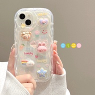 CrashStar Cute Transparent Soft Shockproof Phone Case With DIY 3D Cartoon Stickers For iPhone 15 14 13 12 11 Pro Max XS XR X 8 7 Plus + SE 2020 Clear Silicone Phone Casing Cover Shell Hot Sale