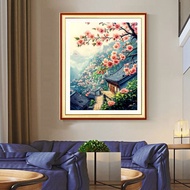 Embroidered painting of spring house size: 50x76cm, unembroidered and unframed painting