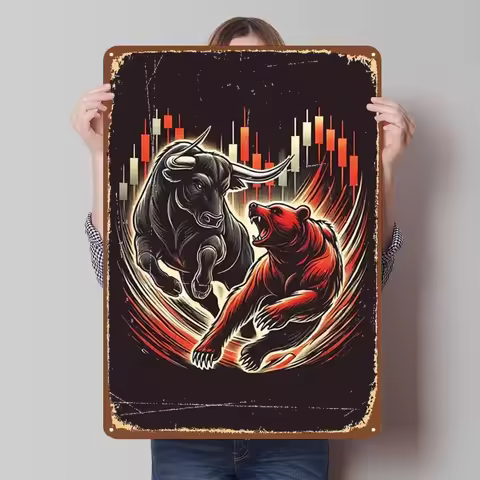 Day Trader Pictures Wall Decoration Items Bull Vs Bear Stock Market - Forex Bath Room Decor Men Vint