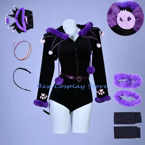 Anime Kuromi Cosplay Costume Woman Cute Hooded Jumpsuit Prop Tail Set Halloween Party Play Outfit Ku