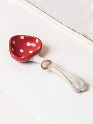 1支陶瓷蘑菇匙羹,長柄紅色蘑菇湯匙,日式可愛攪拌匙,創意咖啡杯裝飾茶匙,適用於家庭/酒店/餐廳使用