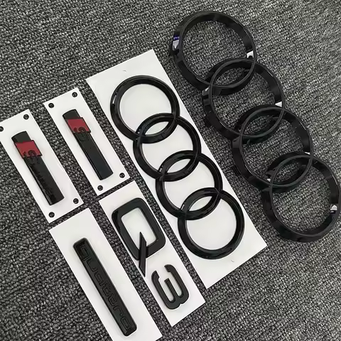2PCS 4Ring logo ABS Black Car Hood Front Grill Emblem Rear Trunk Badge Sticker 1P Q3 1P Quarrto 2P S