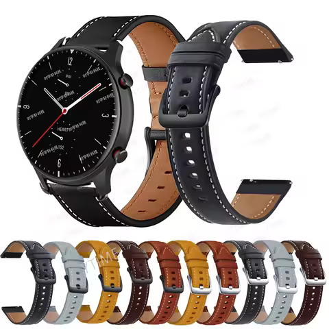 22 20mm Leather Bracelet For Amazfit GTR 3 Pro Strap For Xiaomi Amazfit GTS GTR2/GTR 2e/GTR 4/3/GTR 