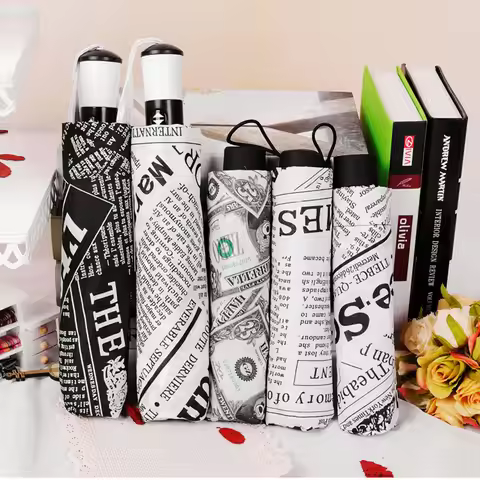 Creative newspaper uv protection umbrella three folding automatic umbrella